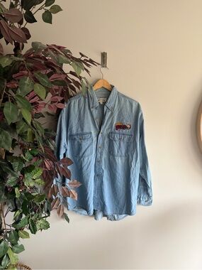 Light Blue Denim Work Shirt with Patch - Unbranded
